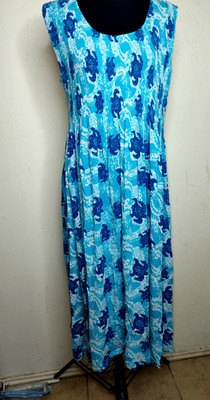 Kaktus Blue White Sea Turtle Madi Dress Size Large Gather High Waist Sleeveless
