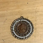Vintage 1896 Indian Head Penny Pendant embedded coin Goldtone  Rhinestone Accent