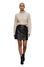H M Faux Leather Zip Front Mini Skirt Size 10 Black A-line Two-way Zipper