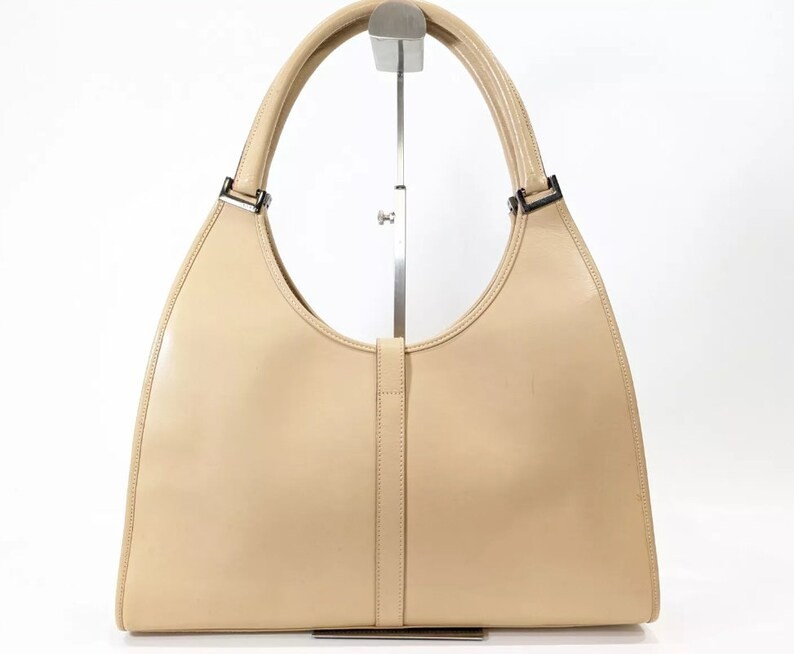 Authentic Gucci Structured Jackie Beige Leather S… - image 2