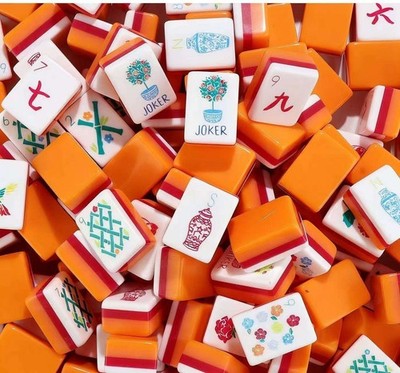 160 Pcs American Mahjong Set 1.2 Inch 160 Mahjong Tiles Set with Orange Back Mel