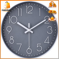 Funk Wanduhr 30Cm Lautlos Modern Analoge Einfach Zu Lesen Grau Wohnzimmer