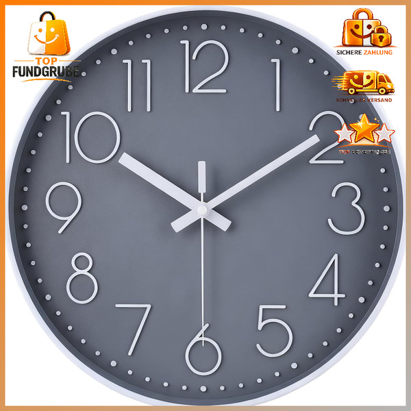 Funk Wanduhr 30Cm Lautlos Modern Analoge Einfach Zu Lesen Grau Wohnzimmer-image