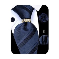 5PCS Tie and Pocket Square Set for Men, Silk Tie and Navy Blue Tie Set -254