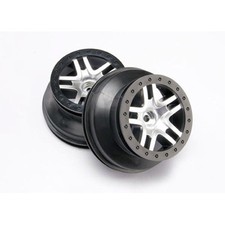 Traxxas 5876 SCT Split-Spoke Chrome Wheel 2 Black Beadlock Ring: Fr Slash 2wd