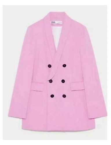 Zara Oversized Pink Double Breasted Blazer Jacket - Size Large - Picture 1 of 11