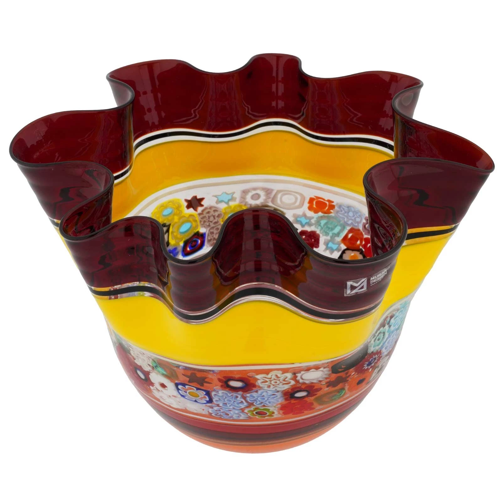 GlassOfVenice Murano Glass Primavera Millefiori Fazzoletto Bowl - Red