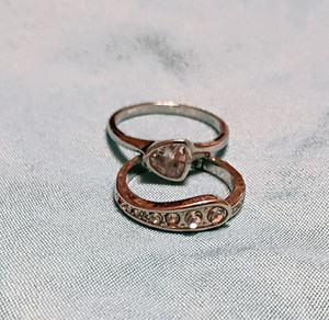 2 pc. Silver plated with clear CZs modern wedding ring set "I Love You" inside