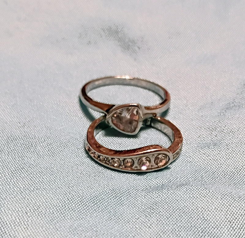 2 pc. Silver plated with clear CZs modern wedding ring set "I Love You" inside