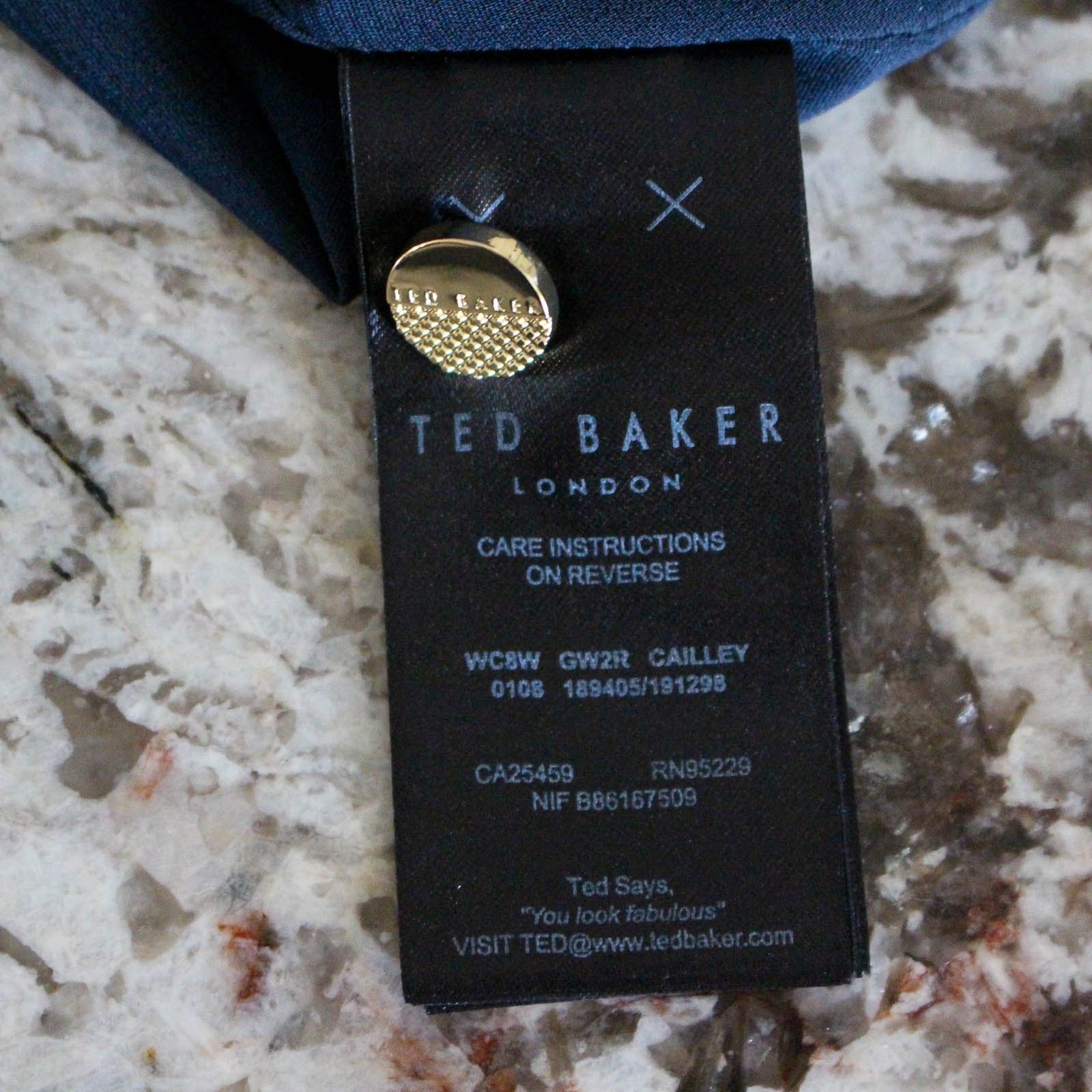 Ted Baker Top Womens Size 5 Blue Lace High Neck Sheer Sleeves Relaxed Cailley