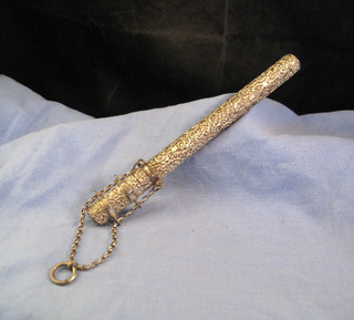 NICE ANTIQUE EDWARDIAN CHATELAINE WHITE METAL ORNATE FOUNTAIN PEN HOLDER CASE