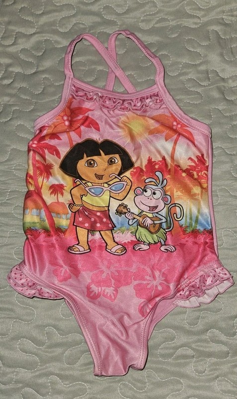Vintage Y2K Dora The Explorer Bathing Suit Toddler 24 Months Pink Swim Ruffles