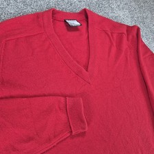 Vtg Clan Douglas 100 Cashmere Sweater Mens Large Red V-Neck Made in Scotland