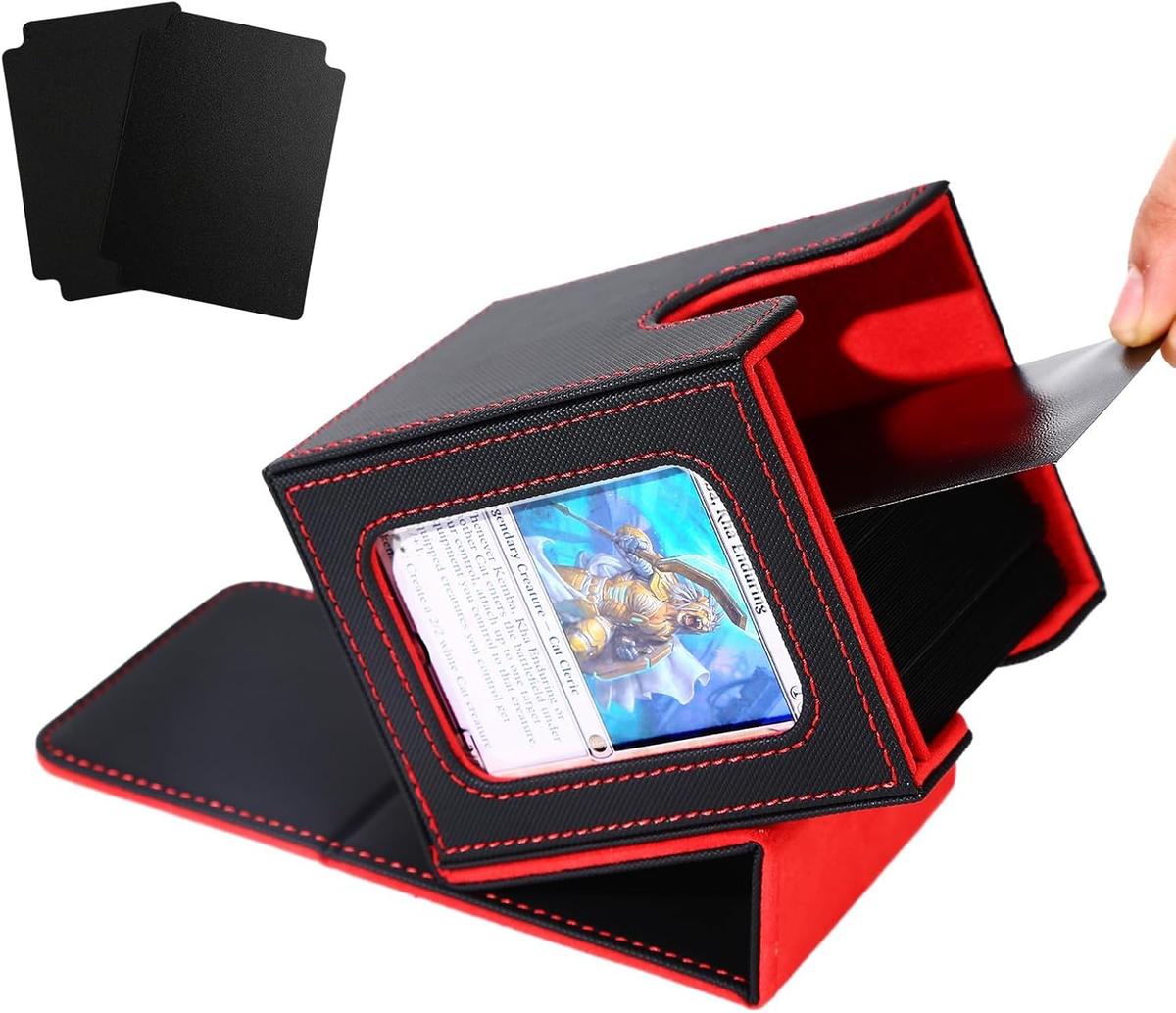 deck box 100 double sleeved cards ZLCA MTG with Commander Window Display, Commander Deck Box Holds Double-Sleeved Suitable for Magic the Gathering/TCG/CCG/PTCG/EDH/Sport Cards (Black) : Toys & Games standard size Incl MTG Deck Box for Commander