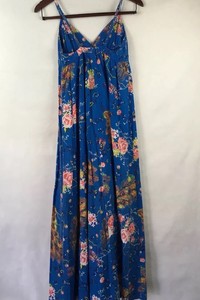 Divided-by-H-amp-M-Blue-Floral-Peacock-Print-Maxi-Sundress-sz-6-boho-festival-wear