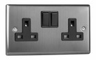 Varilight XT5B Classic Brushed Steel 2 Gang Double 13A Switched Plug Socket