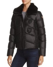 Nwt Women's Post Card Glitz Patch Fur Trim Short Down Coat, Size 42, Small, Bl