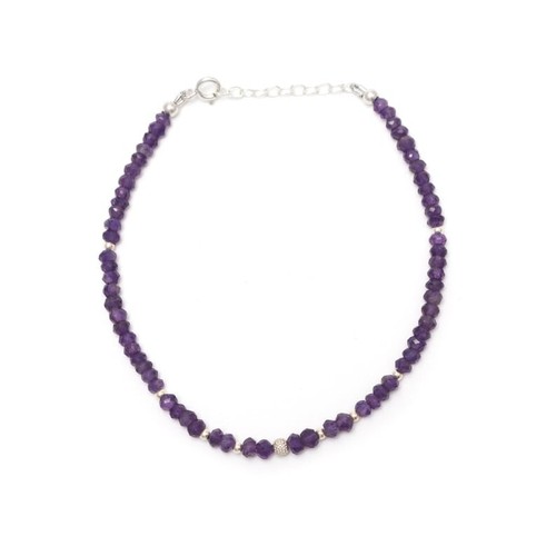 Natural Purple Amethyst Faceted Round 3-4MM Beaded Bracelet 6-9" For Men Woman - Picture 2 of 8