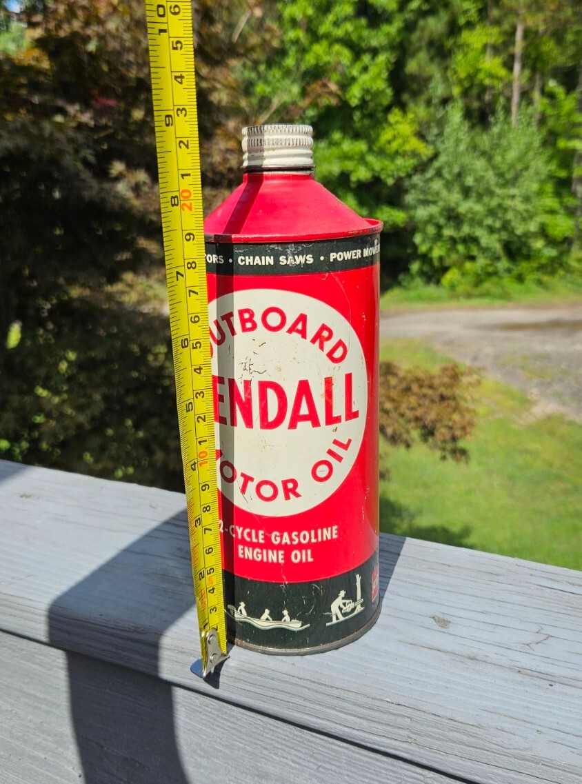 VINTAGE KENDALL OUTBOARD MOTOR OIL CAN FULL 1 QUART FOR 2CYCLE ENGINES