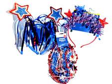 2 PATRIOTIC HEADBANDS Tinsel Light-up Stars 6 Piece NECKLACE SET