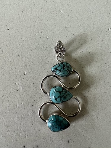 Pendentif En Argent Sterling 925 Avec Pierre Turquoise - Bijou Occasion, Couleur Bleu, Sans Marque