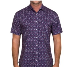 Nick Graham Men's Printed Performance Stretch Short Sleeve Shirt Pink Small