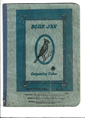 Vintage early 1900's BLUE JAY COMPOSITION BOOK #92 ''Sarpassing Value'' Child Art
