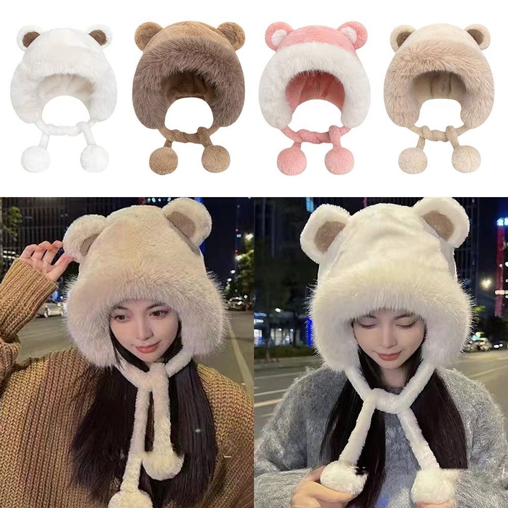 Bear Ear Winter Hat Thicken Bucket Hat Cute Bear Ears Hat Winter eBay