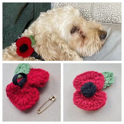 Häkelmohn für Hundehalsband Geschirr, Wolle, gestrickte Blume Weihnachten Brosche, Geschenk