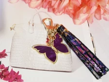 BRAHMIN BUTTERFLY BAG CHARM TASSEL VISIONARY MELBOURNE  Genuine LEATHER KEY FOB