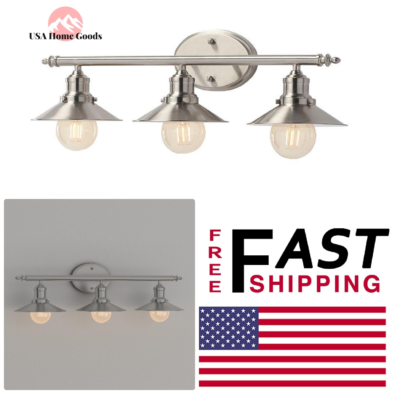 Home Decorators Collection 3 Light Brushed Nickel Retro Vanity For Sale Online Ebay