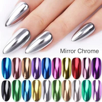 MIRROR CHROME NAIL POWDER COLOURS UNICORN ROSE GOLD BLUE PINK RED EFFECT PIGMENT