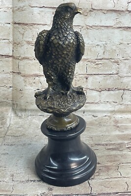 Majestätisch Thront Vogel Von Bronze Statue Skulptur Bald Adler Hawk Falcon