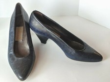 BOTTICELLI Snake Pattern Leather Heels Vtg 80's Black Blue Pumps Italy