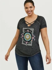 Torrid Sun Moon Shirt Black Burnout Crisscross NWT New 00X