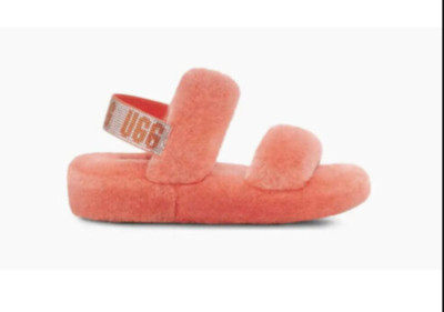 UGG Australia Animalia Fluff Yeah Slides for Women, Coral Pink - Size 12
