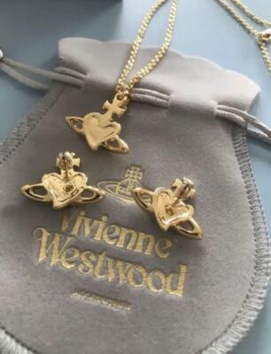 Vivienne Westwood Diamante Heart Necklace Earrings Set White Gold
