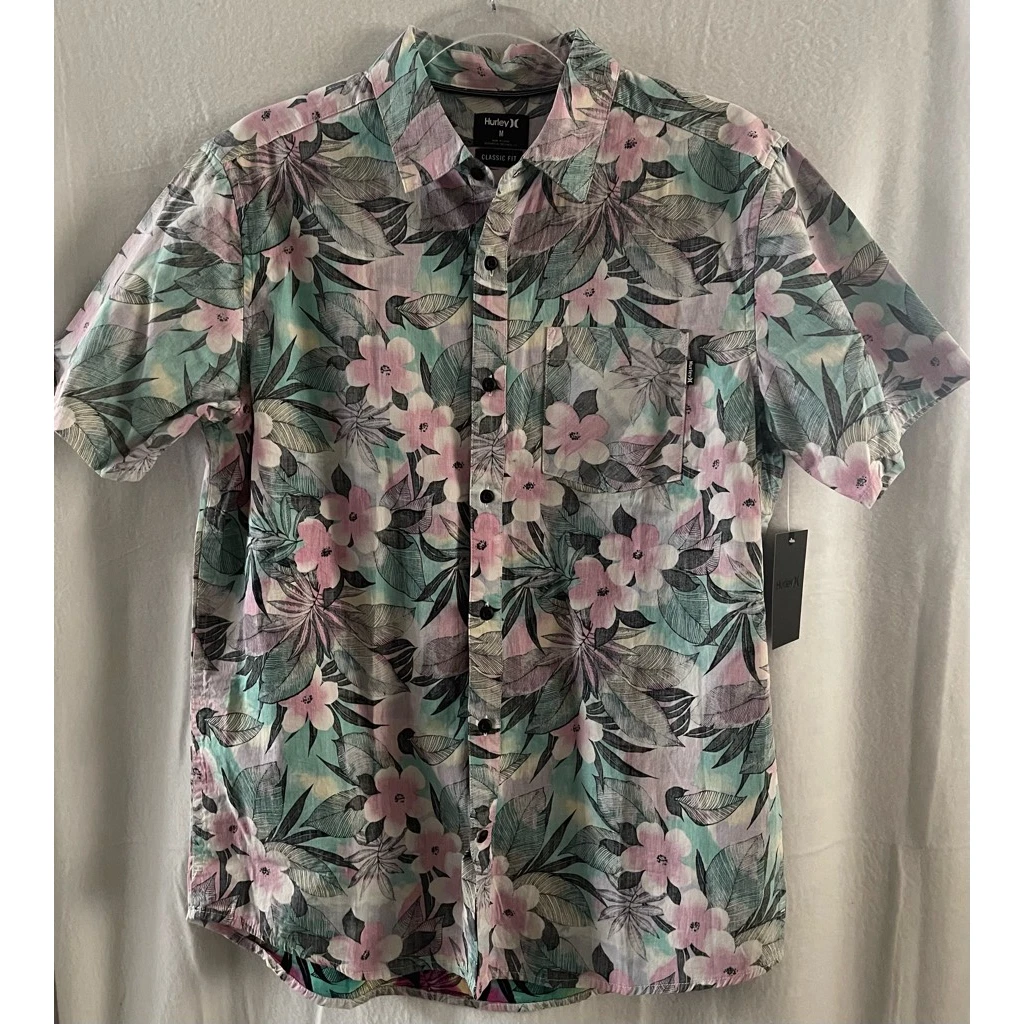Hurley Hawaiian Shirt Mens M Multicolor Short Sleeve Classic Fit Pocket New