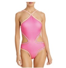 NWT Pilyq Platinum 168 M Crochet Halter Neck 1PC Pink Monokini SwimSuit