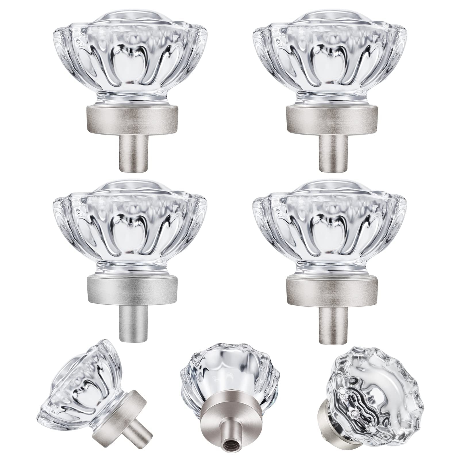 4 Pack Brushed Nickel Crystal Cabinet Knobs and PullsVintage Glass Knobs for ...
