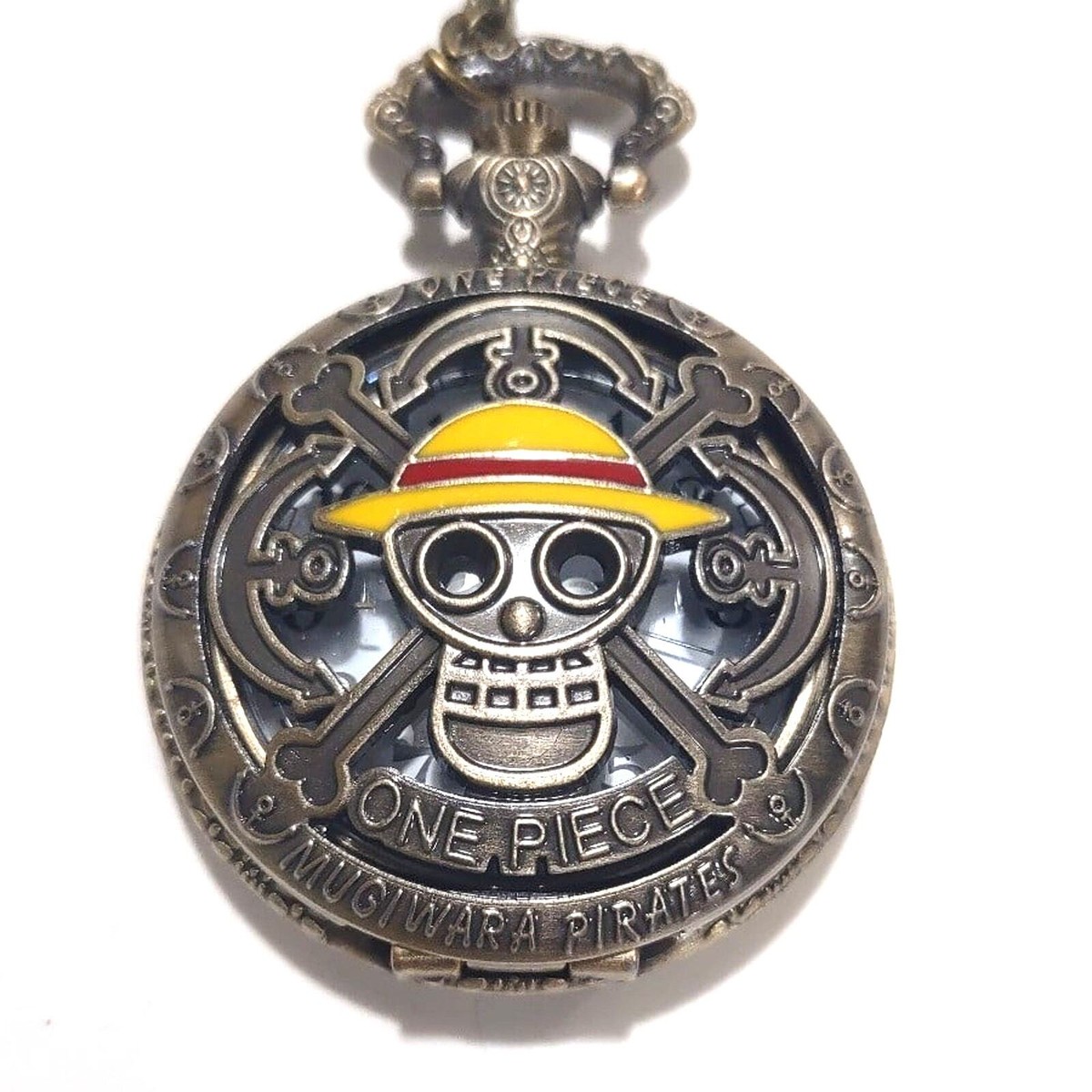 One Piece Pocket Watch Gold Bronze Pirate Anime Necklace Clock