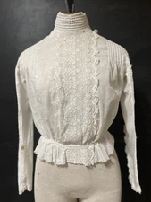 VTG ANTIQUE 1900’s Victorian Edwardian High Neck PinTuck Eyelet Lace Appliqués