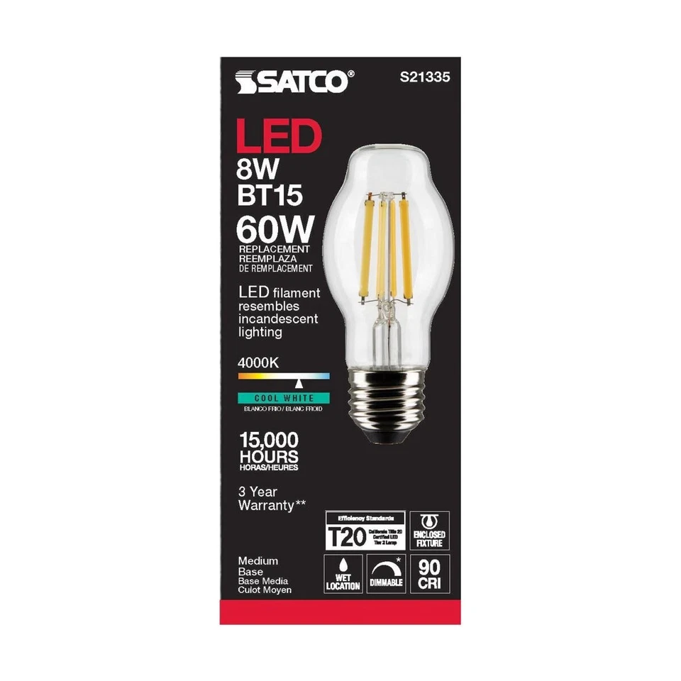 SATCO S21335 - 8 Watt BT15 LED Light Bulb - 4000K - 120 Volts (6 Pack) - Image 4 of 4