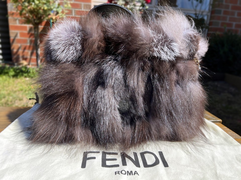 Authentic Fendi Baguette Fitch Vintage Brown Fur Handle Bag