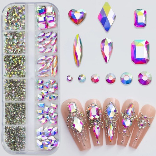 12 Gitter gemischt Nagel Strass Luxus Nagel Glitzer Kristall Nagel Maniküre Dekor - Bild 10 von 41