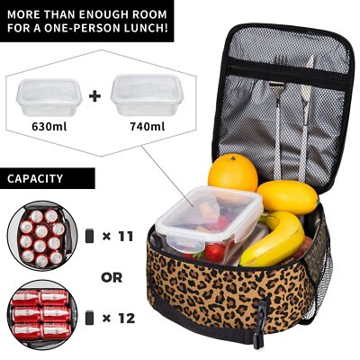 Neverwhy Small Insulated Lunch Bag – 5L Compact Thermal Meal Cooler With Removable Handle, Leopard Print - View #7