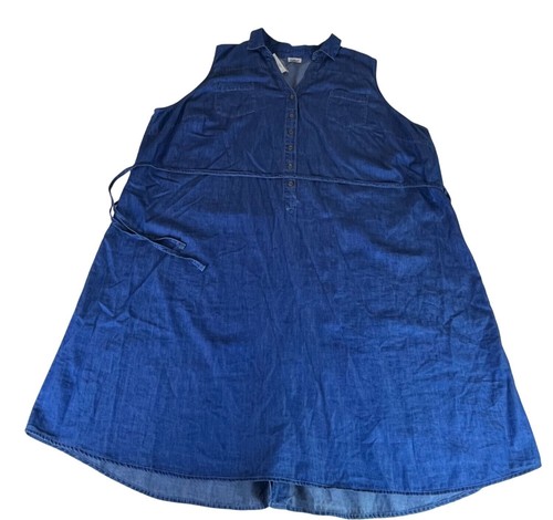 NWT Avenue Lyocell Sleeveless Chambray Shift Dress Women's Plus 30/32 Blue Denim