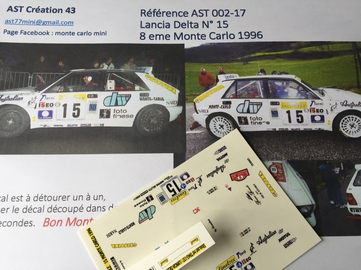 Autocollant Décalcomanie 1/43 Lancia Delta #15 Rally WRC Monte-Carlo 1996 - Neuf