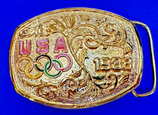Vintage 1988 Olympic Belt Buckle Seoul and Calgary Olympic Games Made in USA