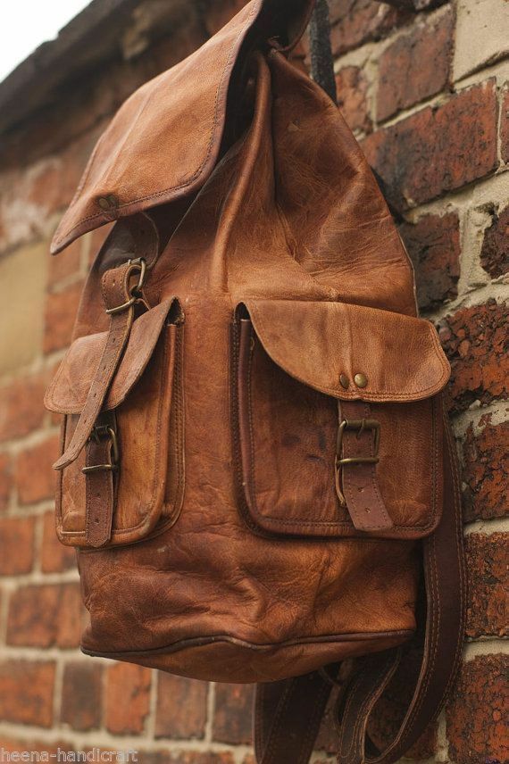 Men's Handmade Dark Brown Leather Backpack Messenger Shoulder Rucksack Bag
